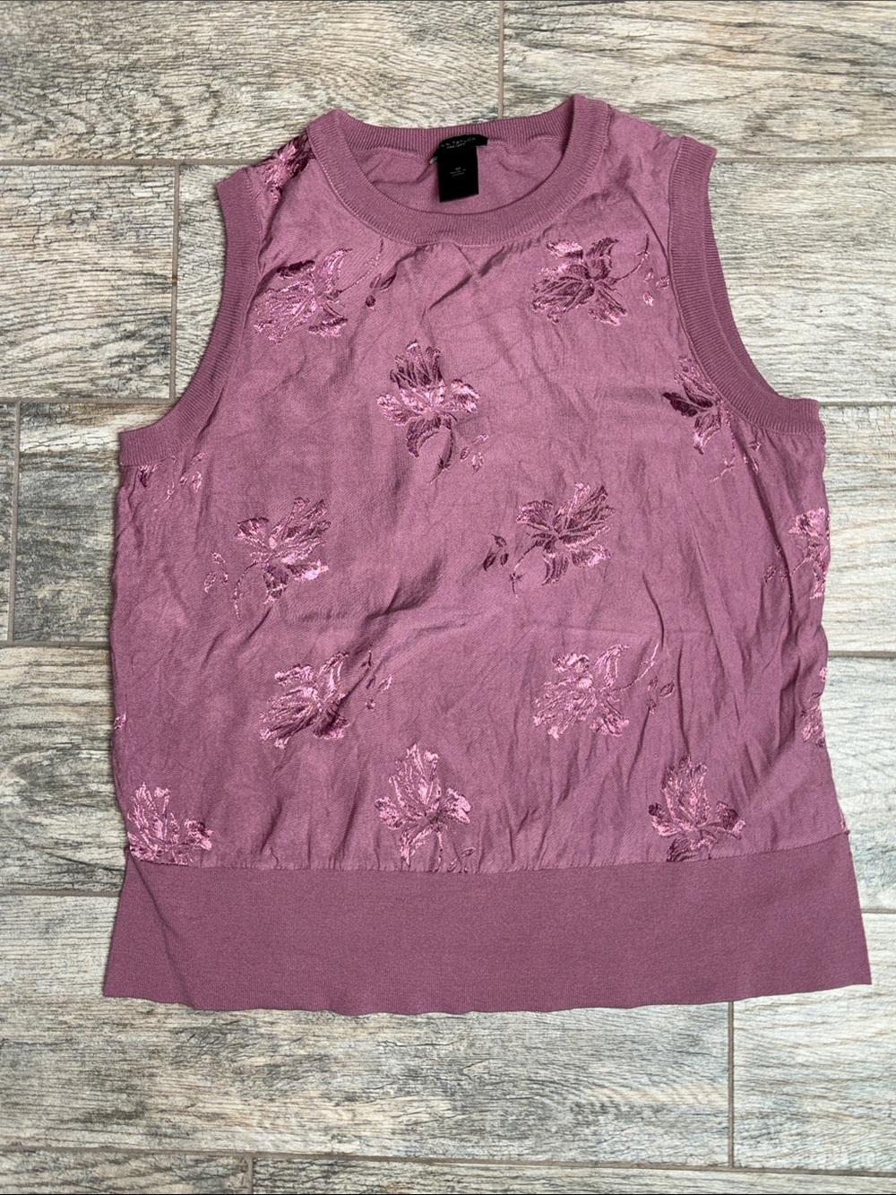 Sleeveless Floral Knit Top - Mauve